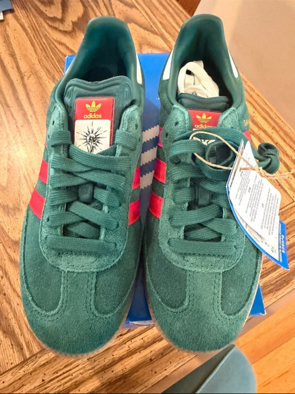 adidas Men's Teal Suede Sneakers with Red Stripes